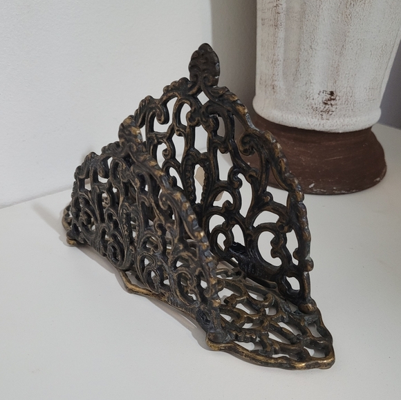 Vintage Brass Letter Napkin Mail Holder Organizer - Picture 2 of 7